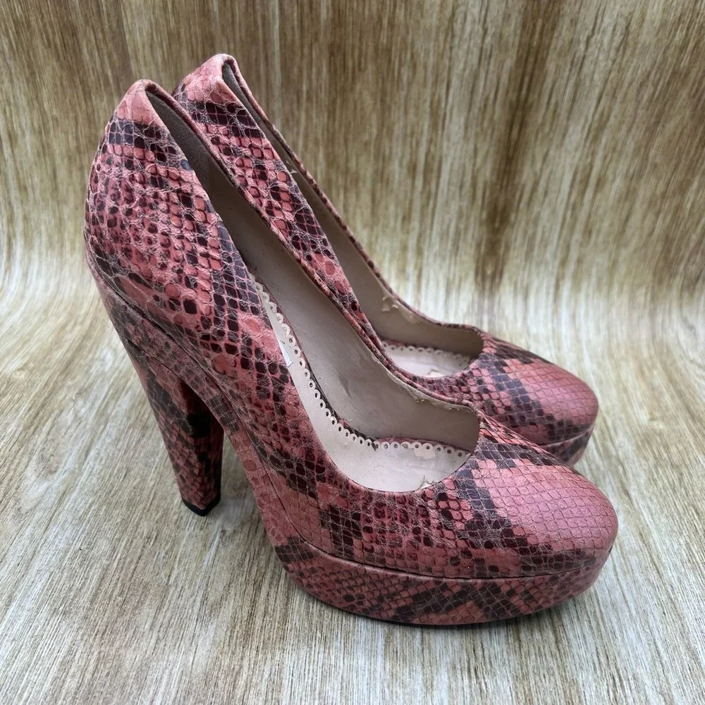Stella McCartney Corinne Platform Pumps Womens Size 8 EU 38 Pink Snakeskin Heels